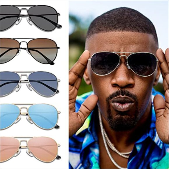Oversized Aviator Sunglasses, Polarized, Stainless Steel